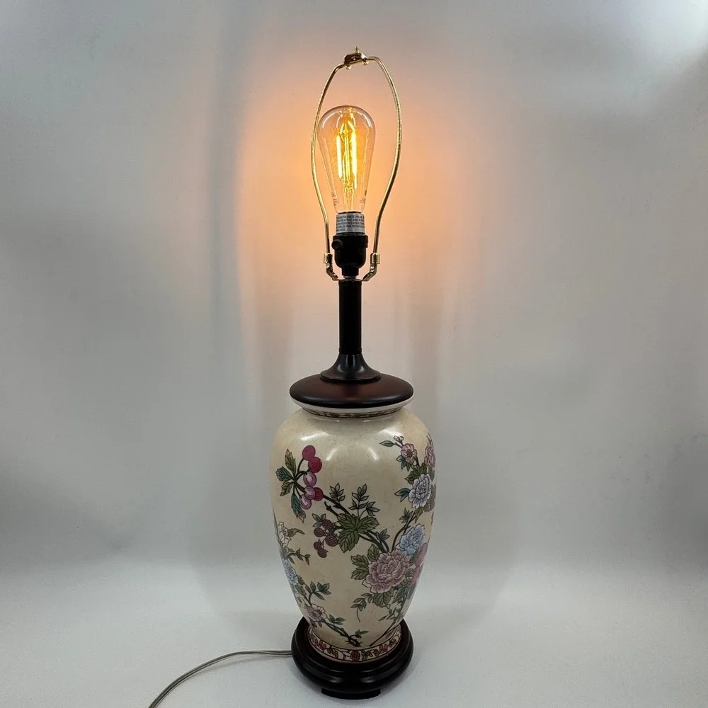 Chinoiserie Floral Ginger Jar Table Lamp with Crackle Glaze